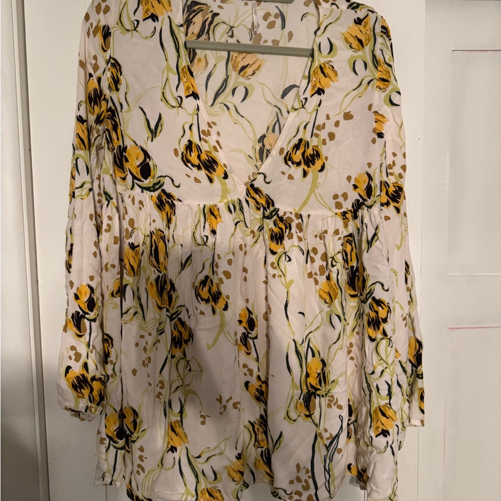 Free People Floral Deep V-Neck Women's Top